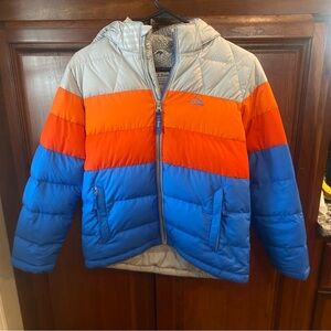L.L. Bean Kids Tri-Tone Puffer Jacket - Orange, Blue, Gray